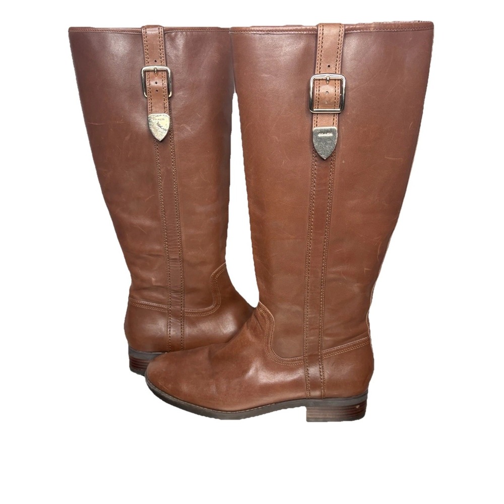 Coach Women's Easton Semi Matte Calf Dark Saddle Tall Boot Sz 10 Hardly Worn EUC
